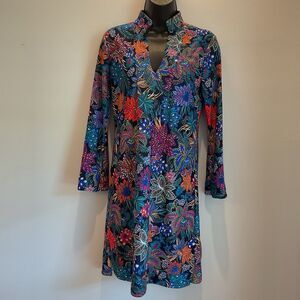 Jude Connally Tunic Dress XS Multicolor Floral Print Long Sleeve Shift‎ USA
